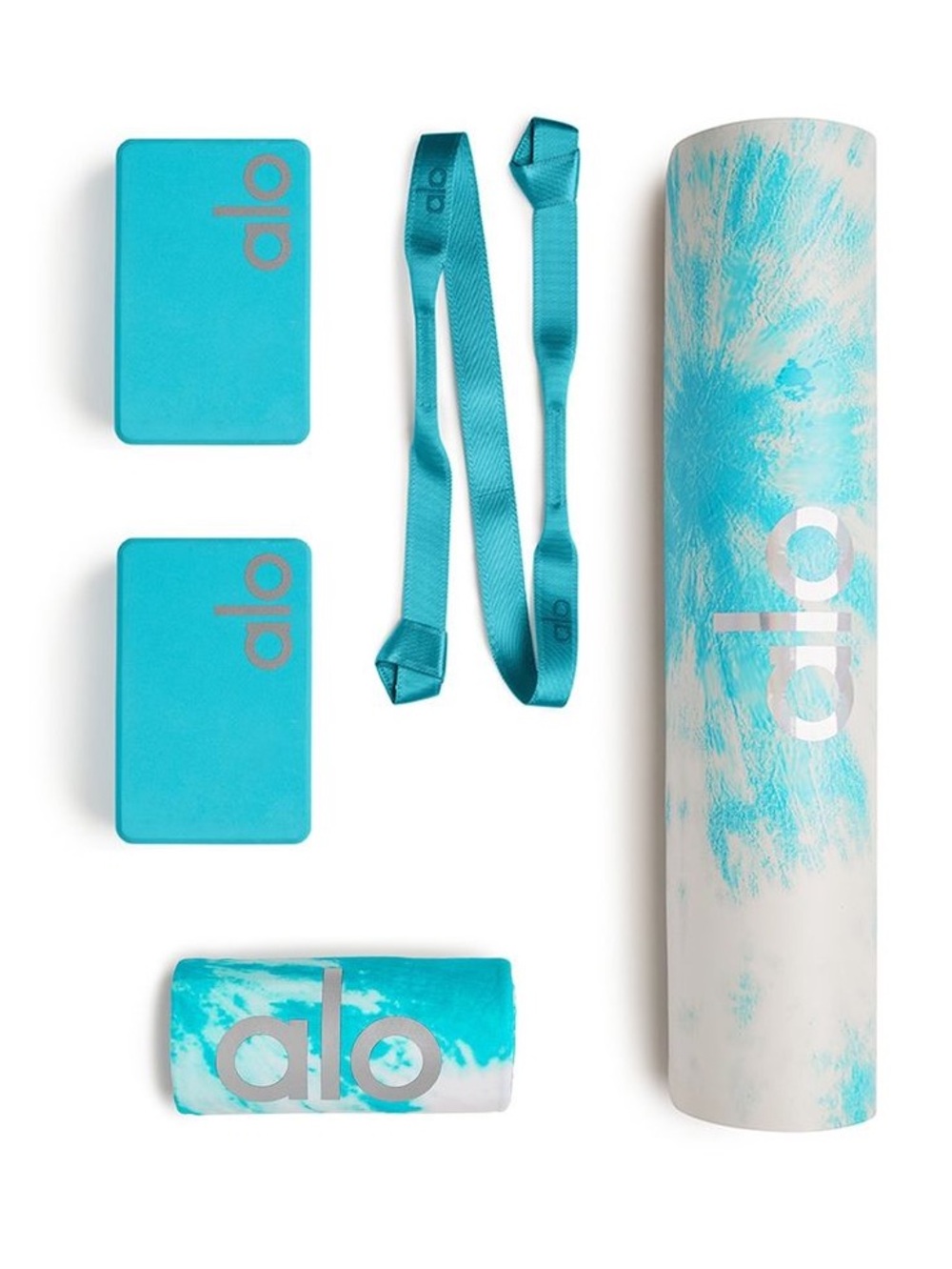 ALO Bright Aqua 1 Yoga Block and 1 Yoga Strap set.